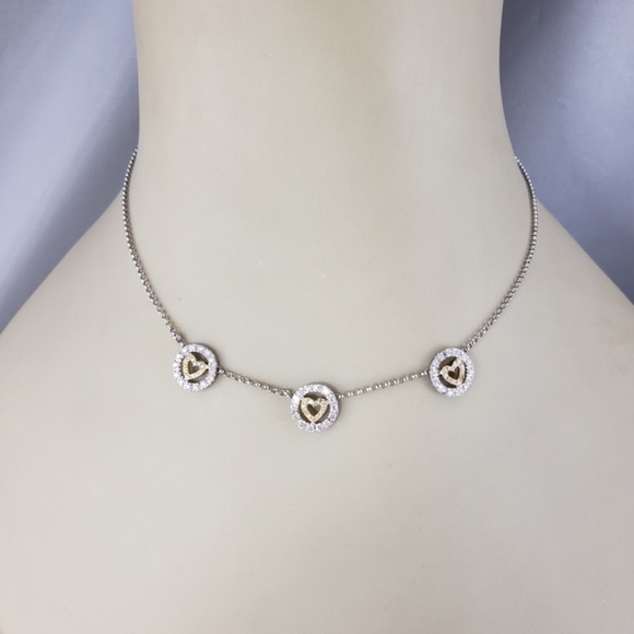 18K Yellow and White Gold Diamond Heart Station Necklace  #18863 - Picture 5 of 7